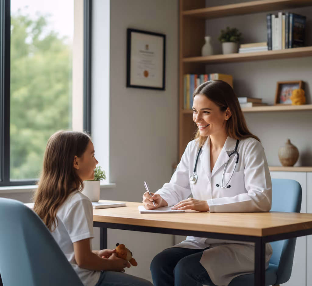 Médico em atendimento de psiquiatria infantil